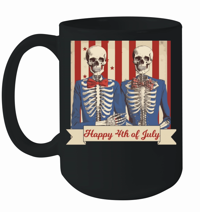 Vintage Style Fourth of July Skeleton Couples Ceramic Mug
