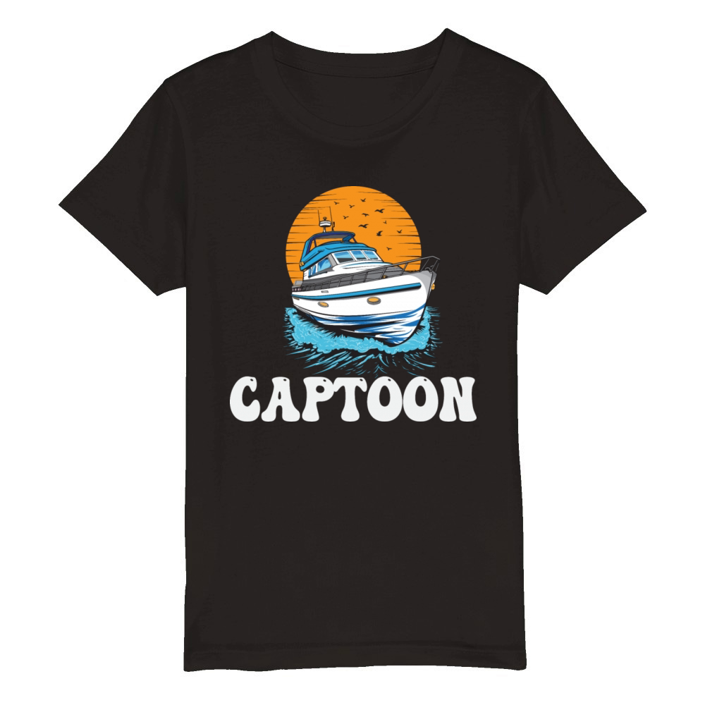 Captoon Captain Papa Pontoon King Fathers Day Organic Kids Crewneck T-shirt