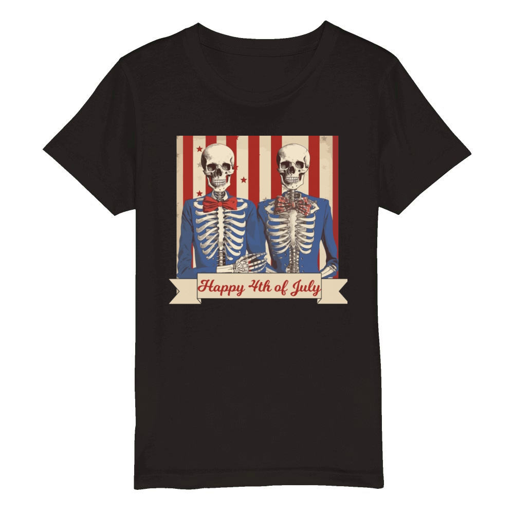 Vintage Style Fourth of July Skeleton Couples Organic Kids Crewneck T-shirt