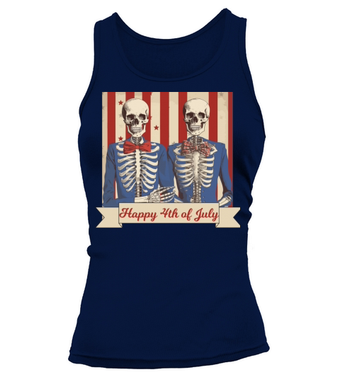 Vintage Style Fourth of July Skeleton Couples Tank top Woman