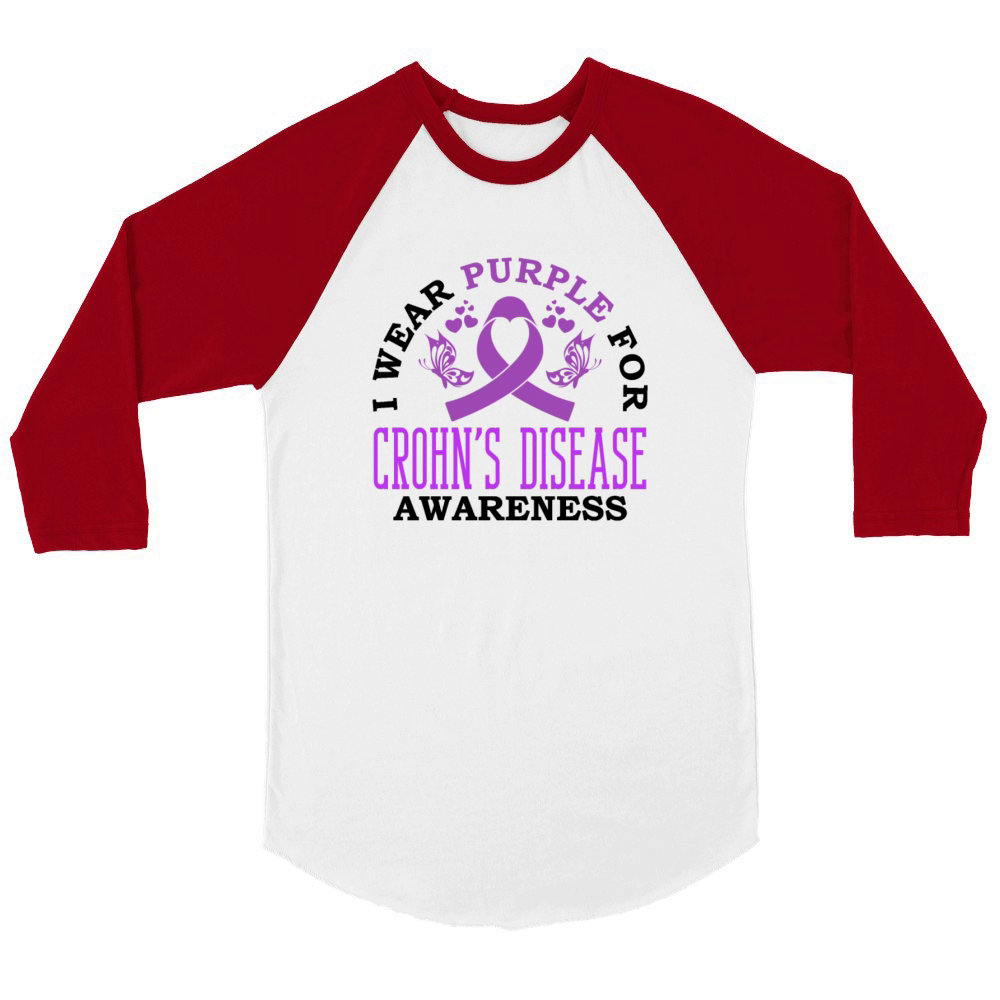 I Wear Purple For Crohns Disease Support Unisex ¾ sleeve Raglan T-shirt
