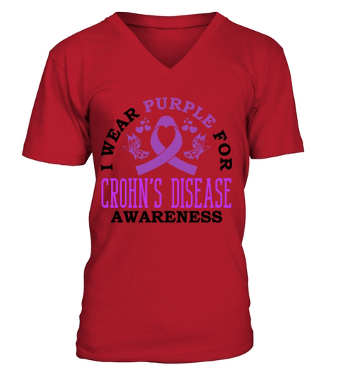 I Wear Purple For Crohns Disease Support V-Neck T-shirt