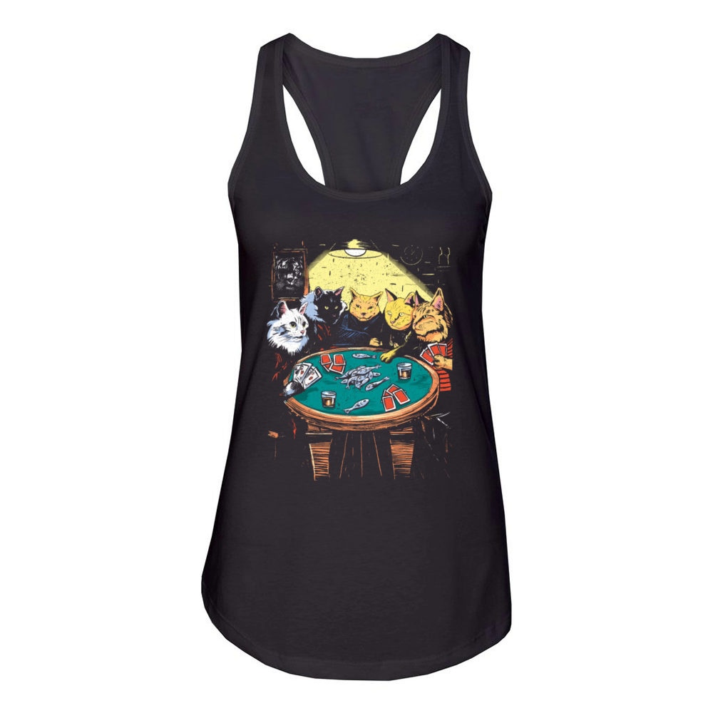 Vintage Cat Gambler Feline Card Game Gambling Cat Women's Racerback Tank