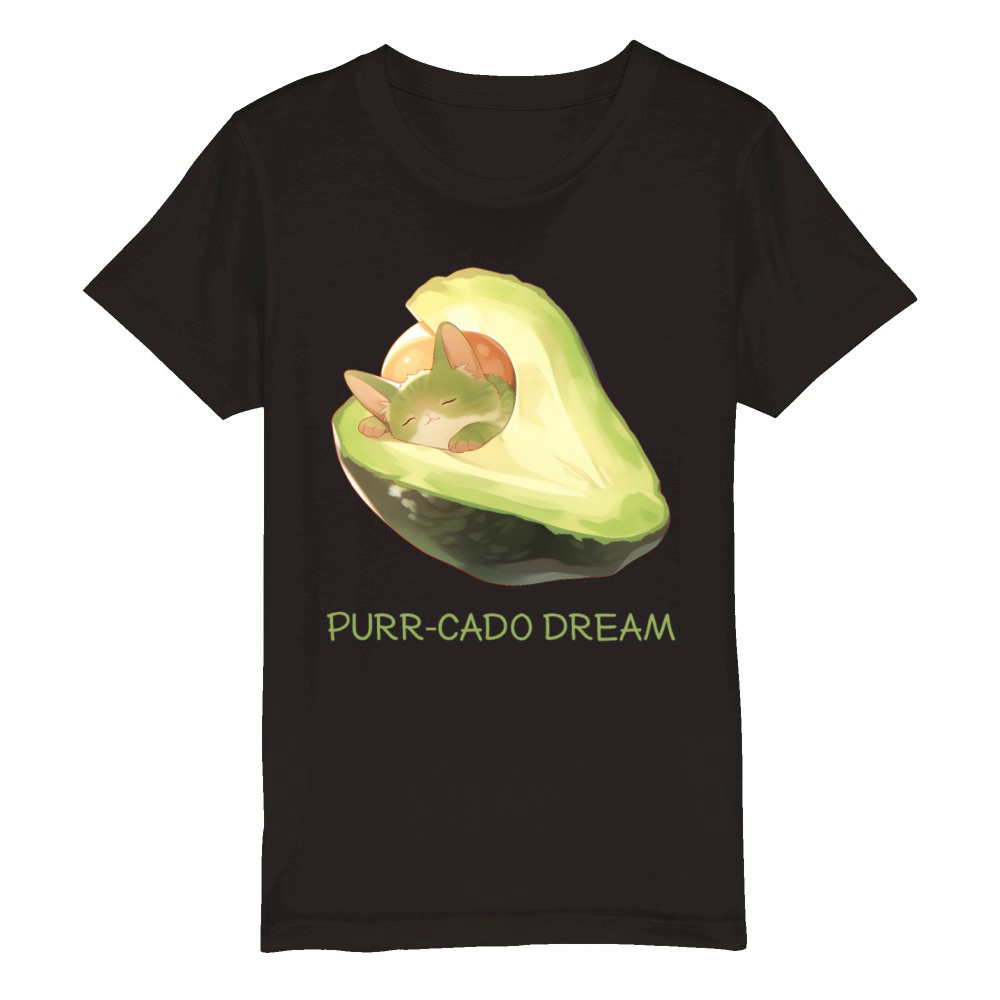 Purr-Cado Dream Funny Avocado Kawaii Cat Lover Organic Kids Crewneck T-shirt