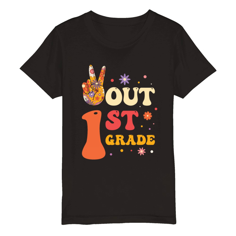 Peace Out 1st Grade Hippie Organic Kids Crewneck T-shirt