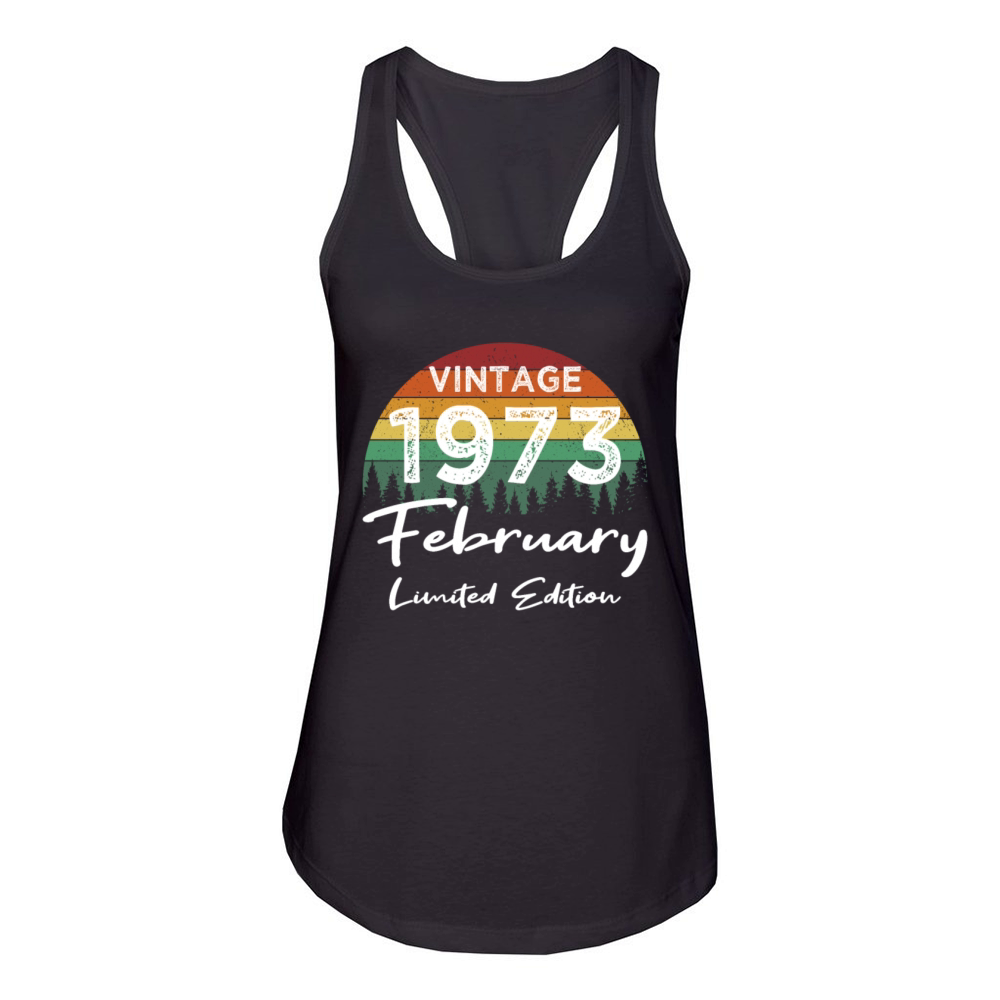50th birthday february 1973 vintage 1973 Women's Racerback Tank