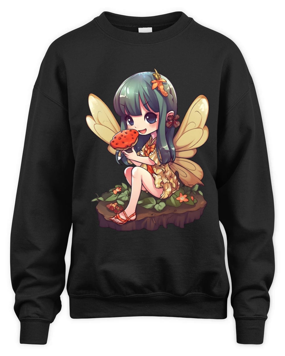 Kawaii Fairy Pizza Funny Food Retro Japonese Anime Unisex Premium Crewneck Sweatshirt