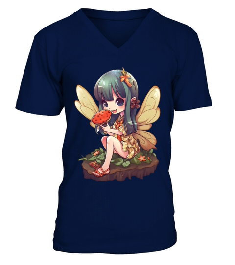 Kawaii Fairy Pizza Funny Food Retro Japonese Anime V-Neck T-shirt