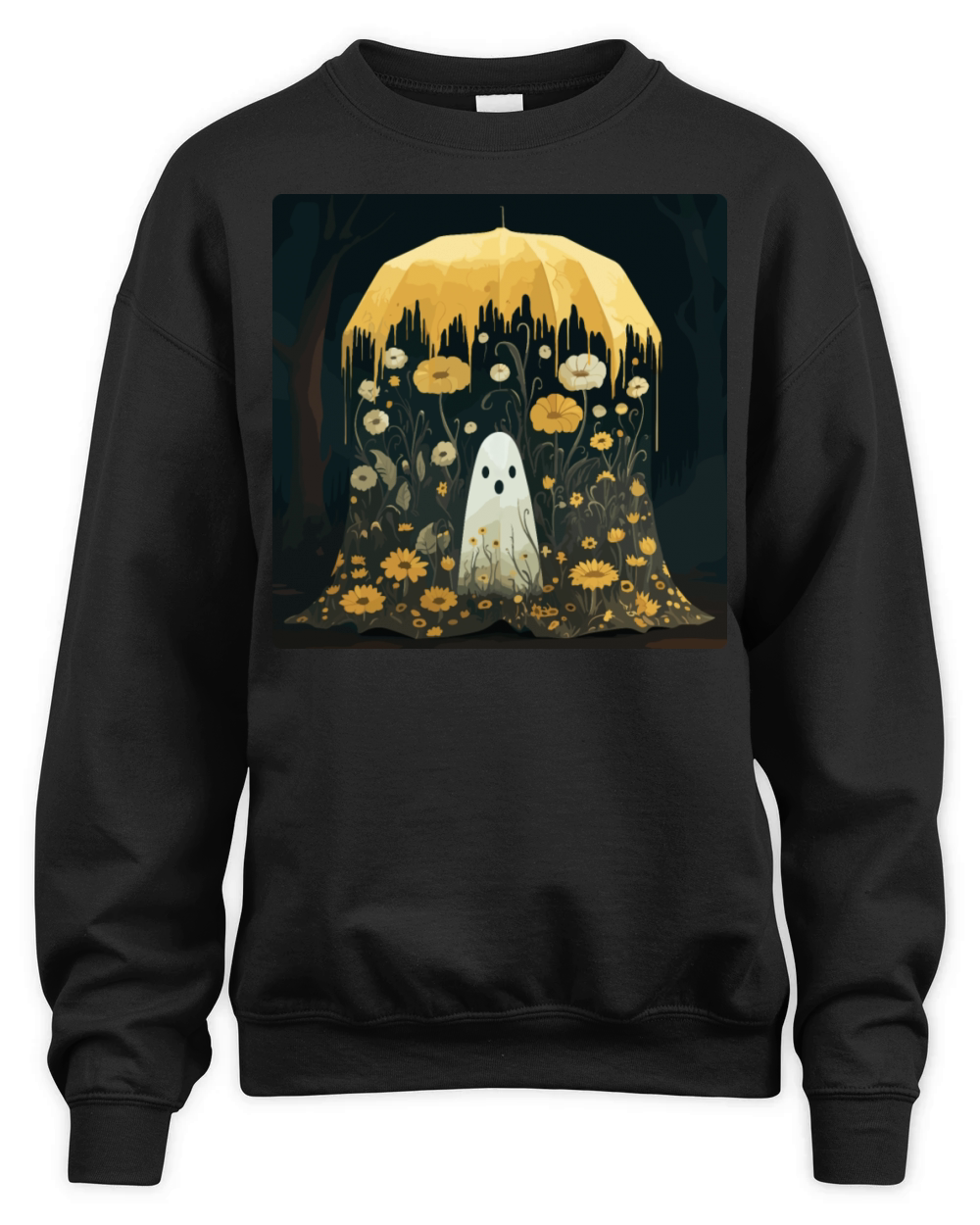 Vintage Floral Ghost In The Forest Gothic Scary Unisex Premium Crewneck Sweatshirt
