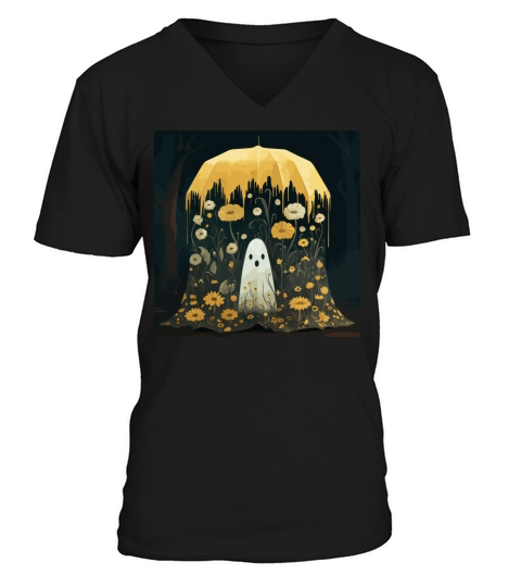 Vintage Floral Ghost In The Forest Gothic Scary V-Neck T-shirt