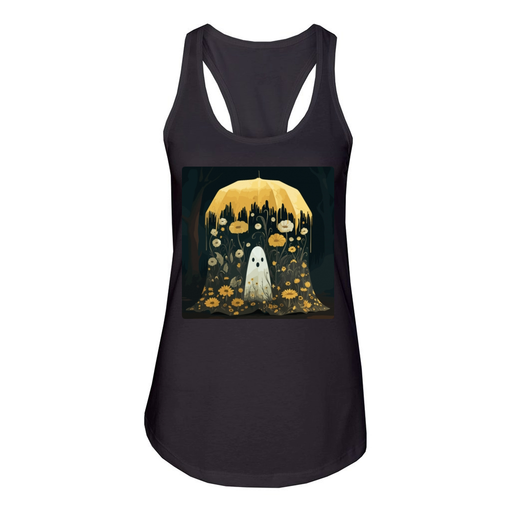 Vintage Floral Ghost In The Forest Gothic Scary Women's Racerback Tank