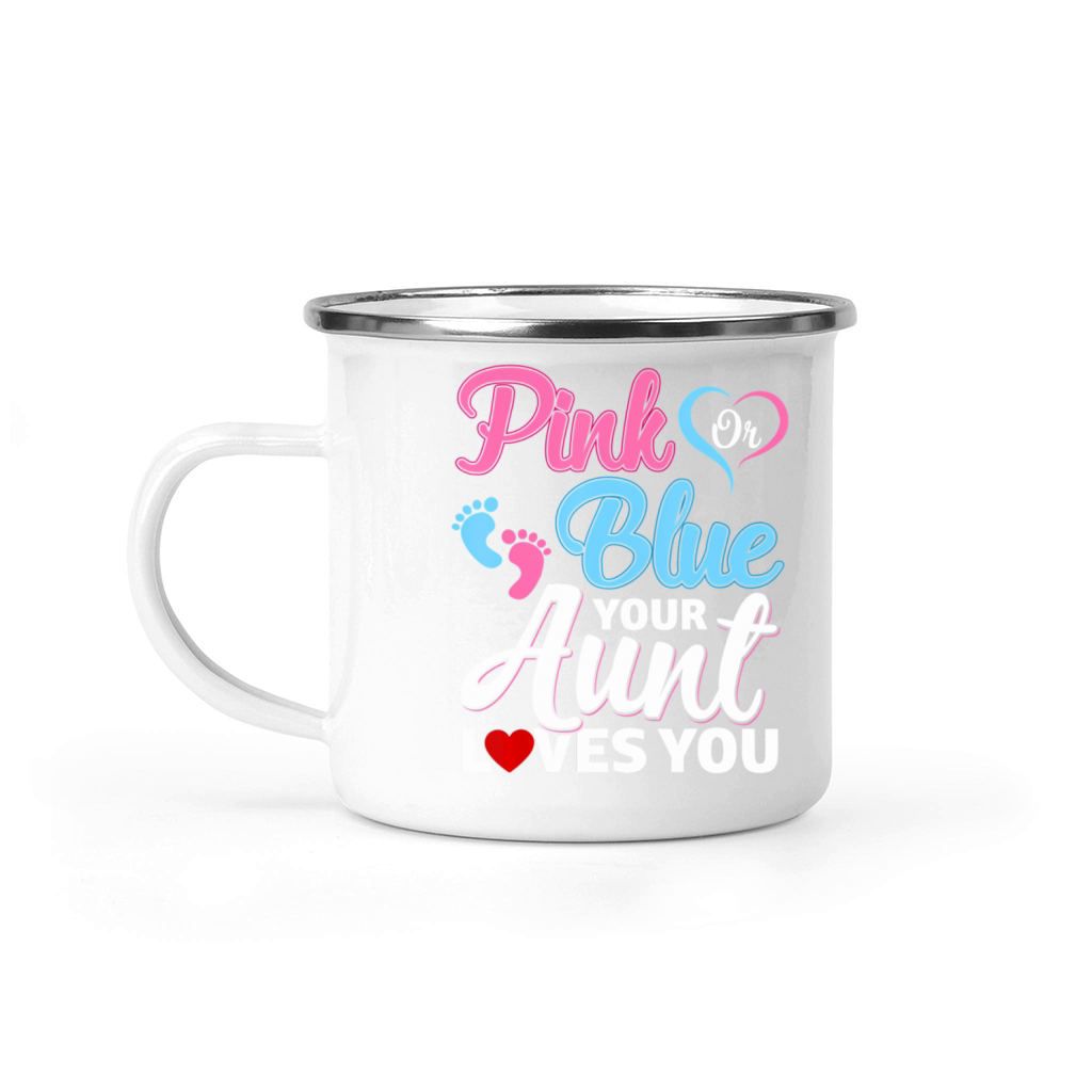 Pink Or Blue Gender Reveal Party Your Aunt Loves Y Camping Mug