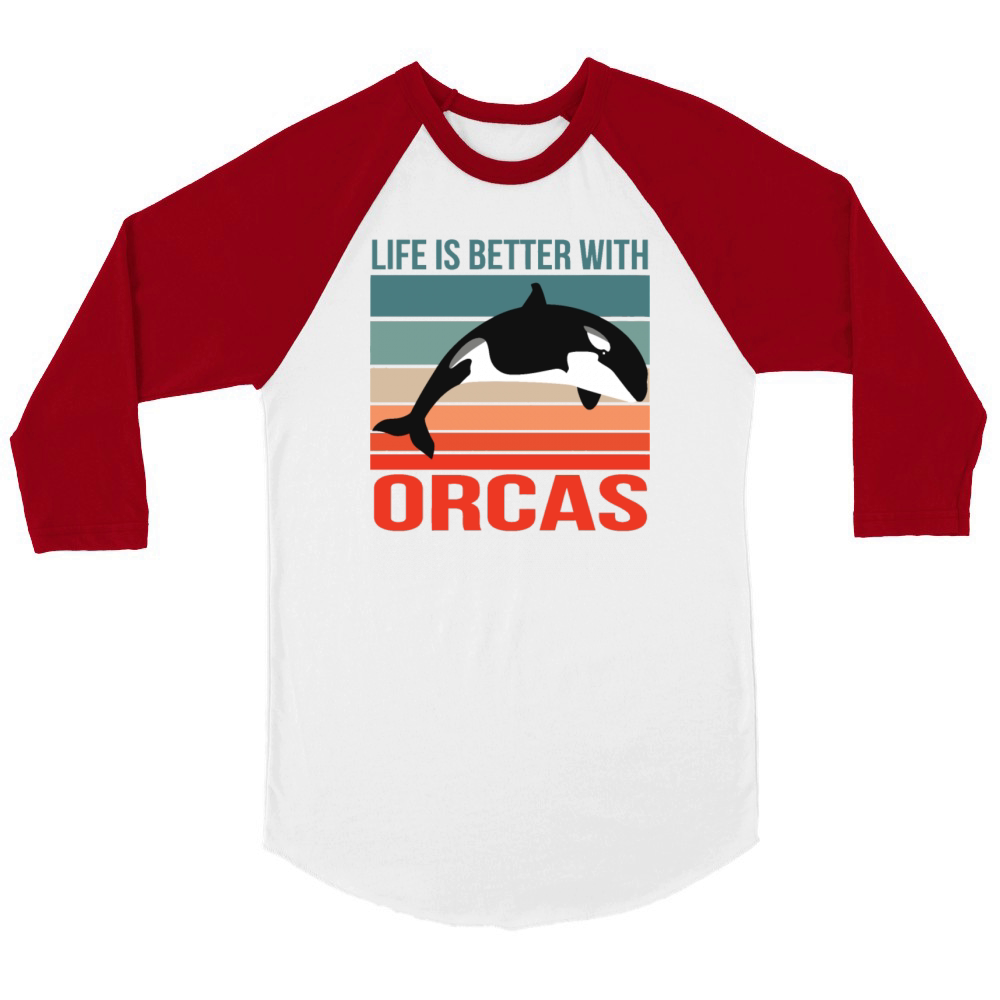 Life Is Better With Orcas Unisex ¾ sleeve Raglan T-shirt