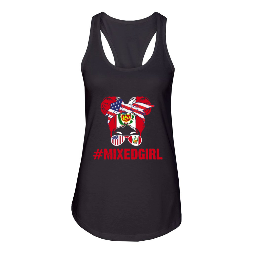Peruvian American Flag Roots Girl Women's Racerback Tank