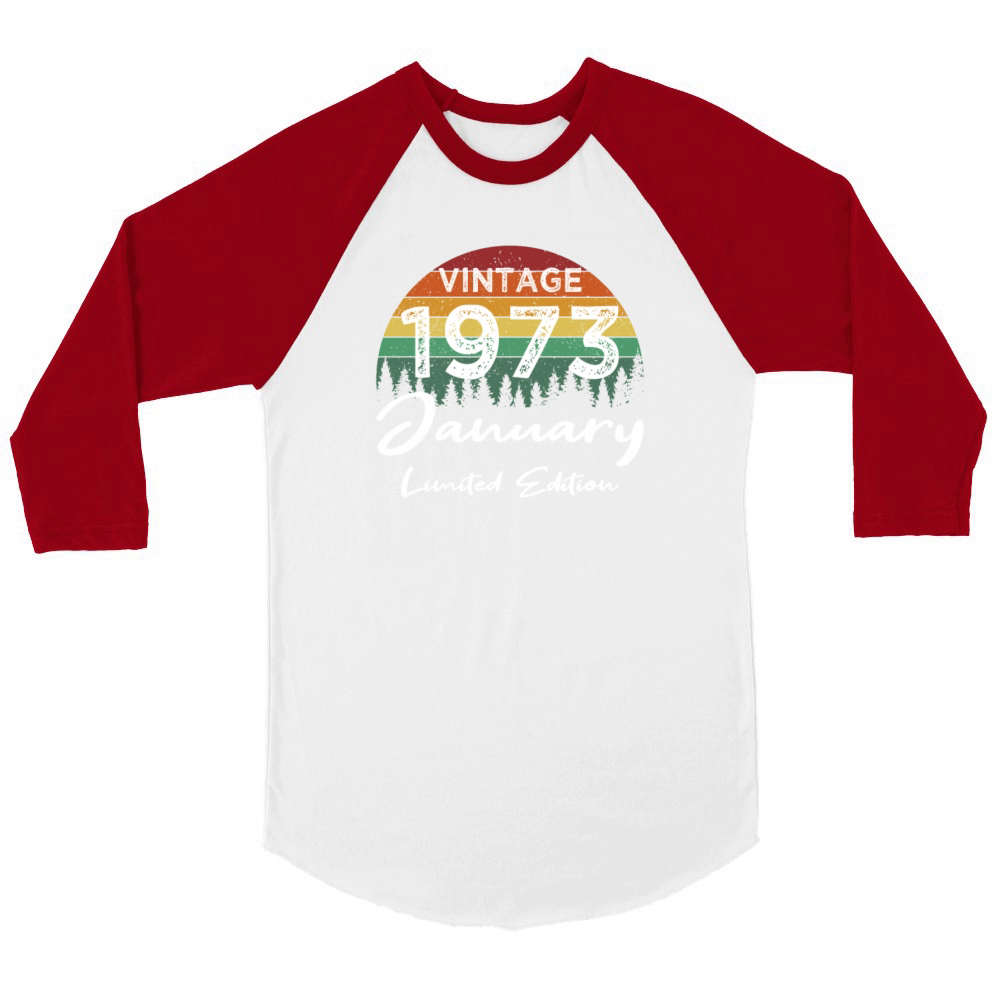 50th birthday january 1973 vintage 1973 Unisex ¾ sleeve Raglan T-shirt
