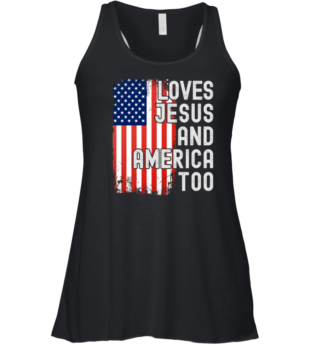 Loves Jesus and America Too with USA Flag for Women's Flowy Tank Top