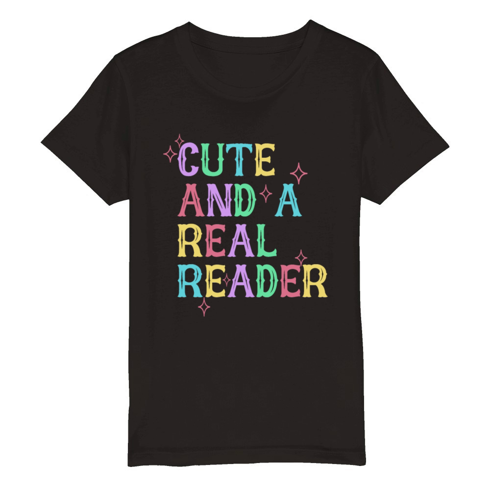 CUTE AND A REAL READER Organic Kids Crewneck T-shirt