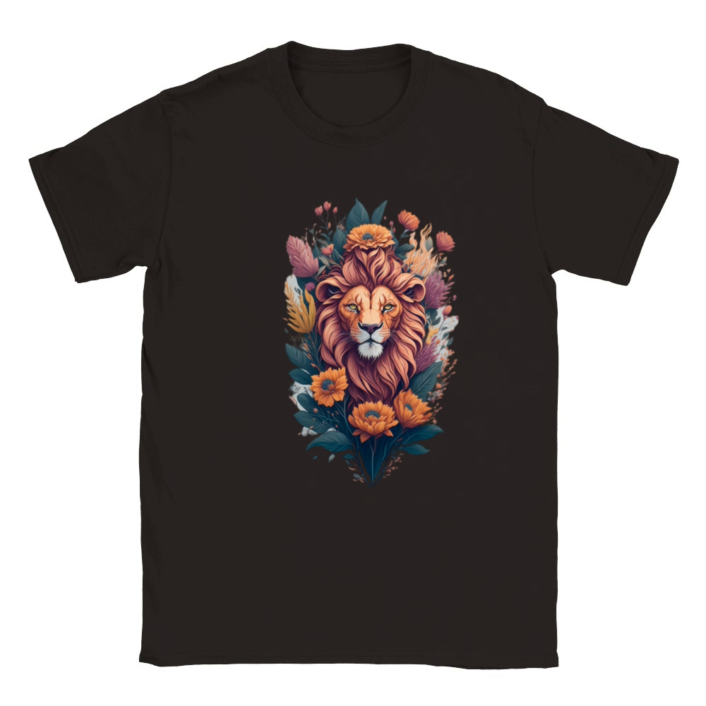 Vintage Lion Head and Flower Splash T-Shirt Design Classic Kids Crewneck T-shirt