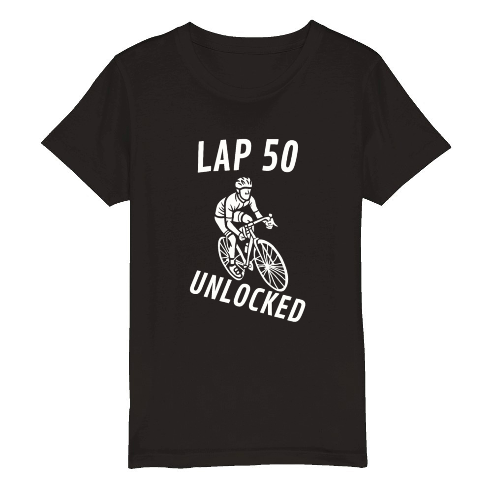 Lap 50 Unlocked Shirt Funny Cyclist Bike Organic Kids Crewneck T-shirt