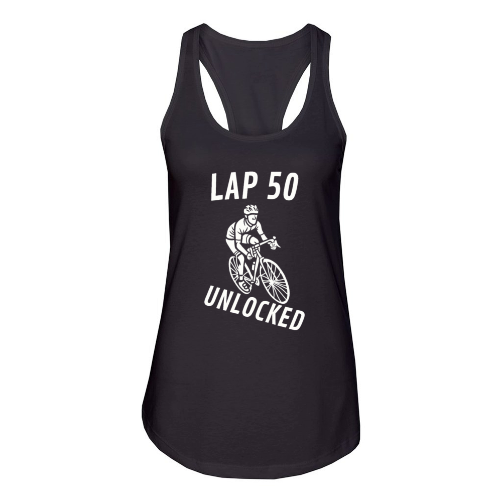 Lap 50 Unlocked Shirt Funny Cyclist Bike Women's Racerback Tank