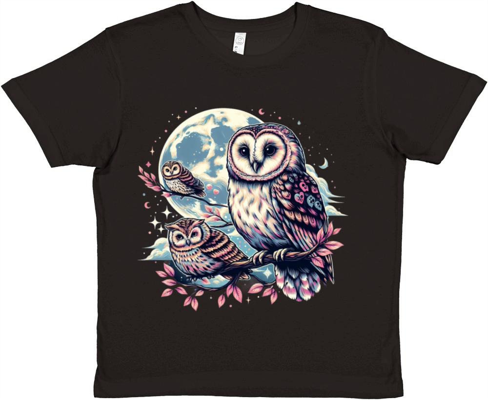 Moon Owl Birds Owl Gifts Graphic for Men Women Boy Premium Kids Crewneck T-shirt