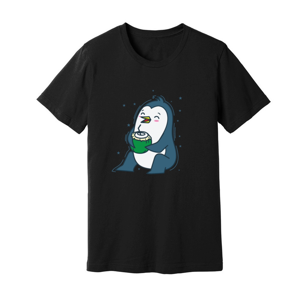 Penguin drinking a Coconut Antarctica Unisex Jersey Tee