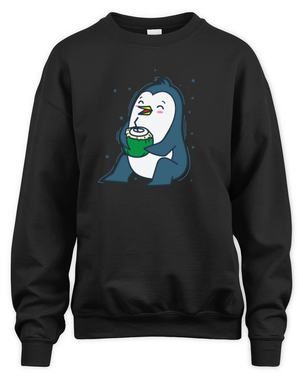 Penguin drinking a Coconut Antarctica Unisex Premium Crewneck Sweatshirt