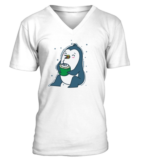 Penguin drinking a Coconut Antarctica V-Neck T-shirt