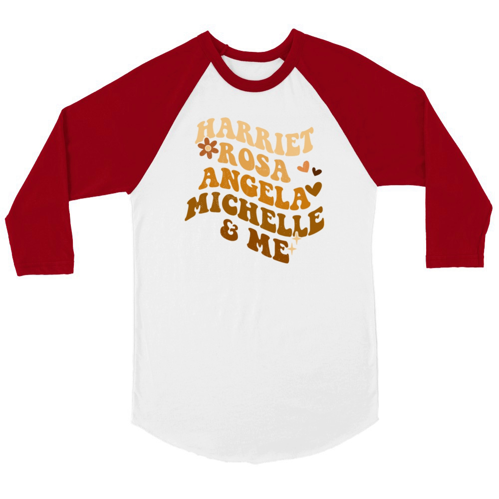 Retro Groovy Melanin Pride Harriet Rosa Angela Unisex ¾ sleeve Raglan T-shirt