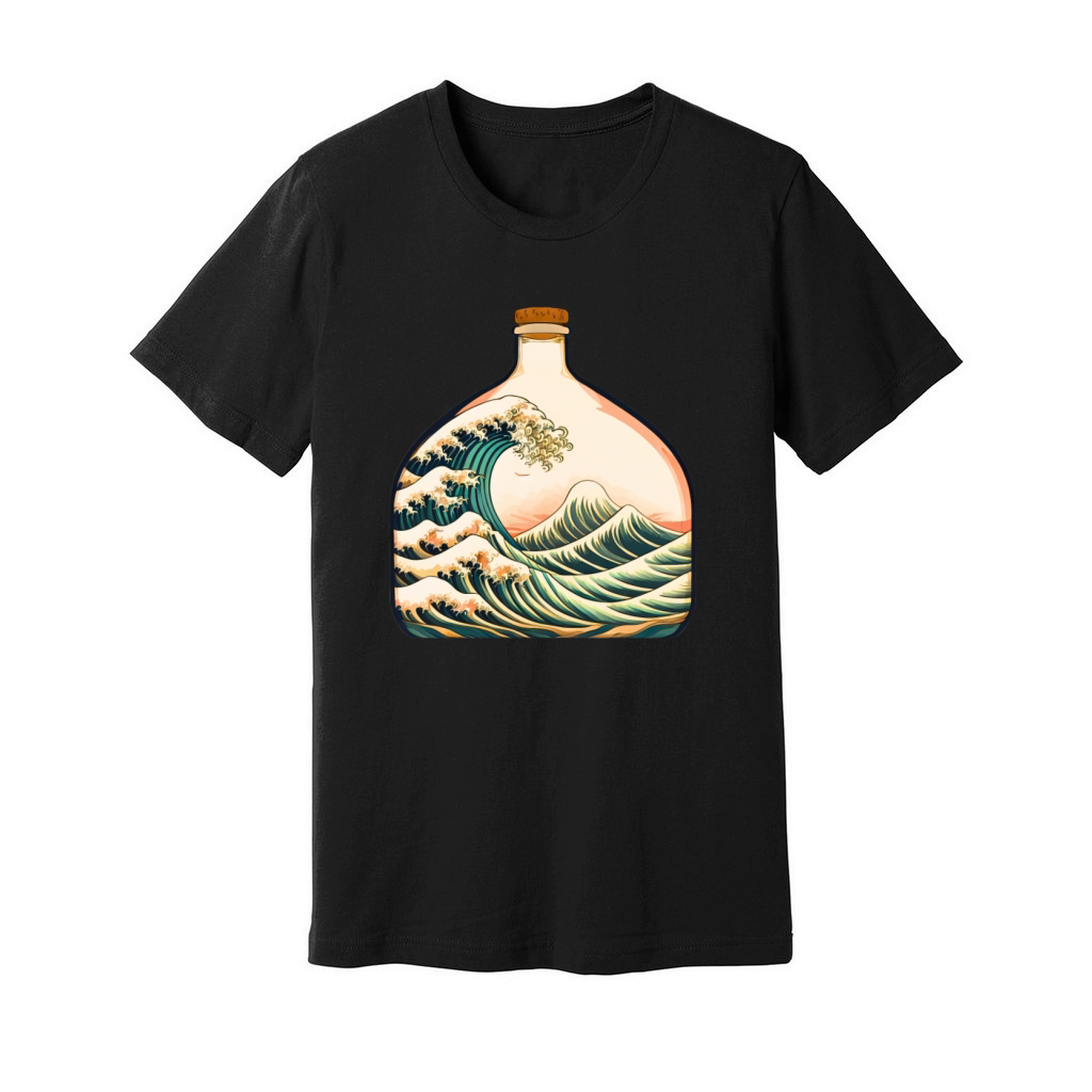 The Great Wave off Kanagawa in bottle Unisex Jersey Tee