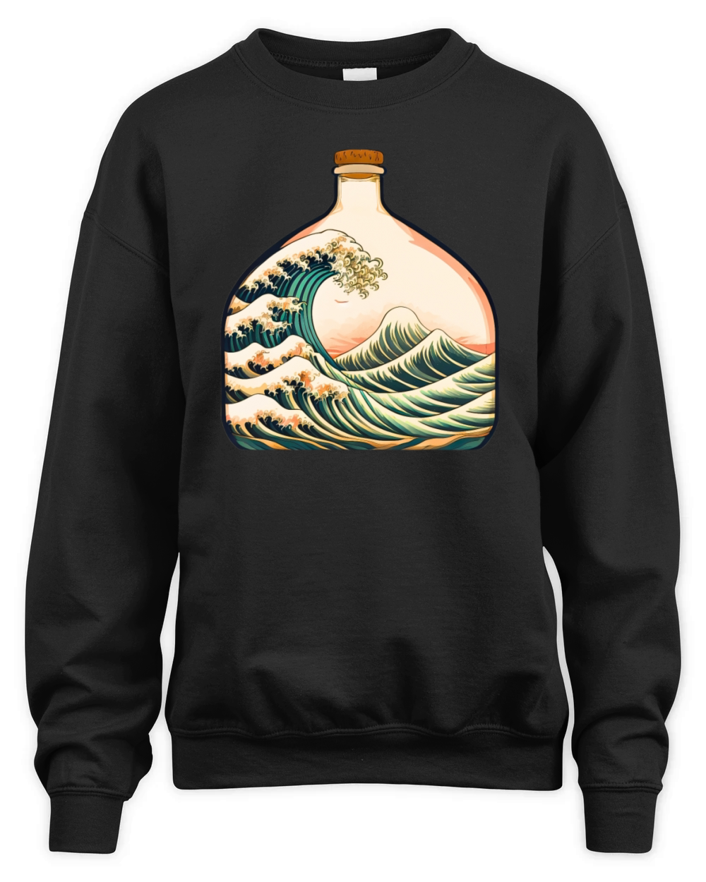 The Great Wave off Kanagawa in bottle Unisex Premium Crewneck Sweatshirt