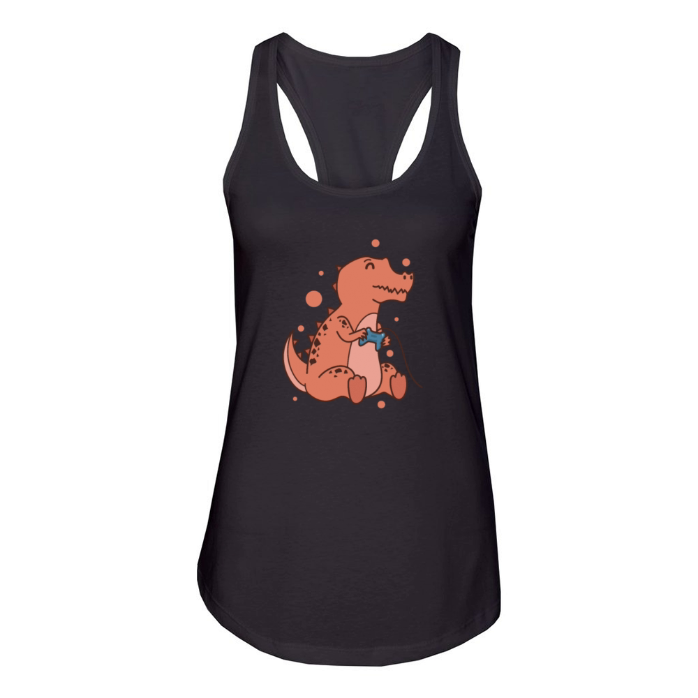 small T-Rex Dino with Controller Reptile Women's Racerback Tank