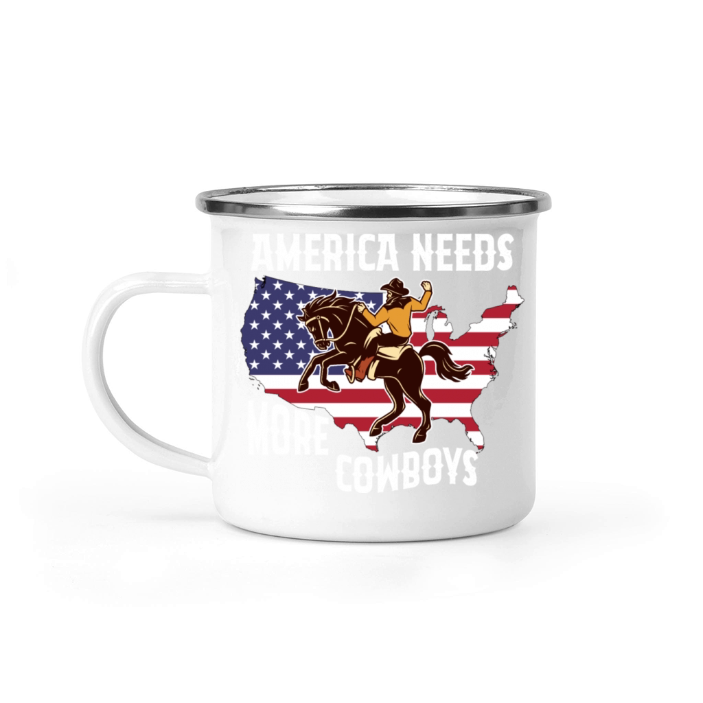 American Needs More Cowboys Horse USA Flag Camping Mug