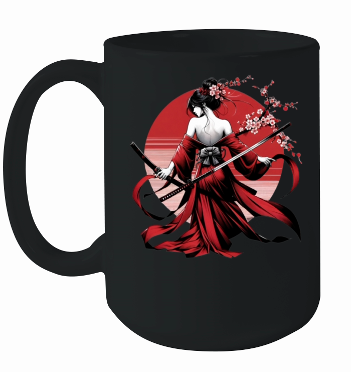 Japanese Samurai Floral Warrior Flower Sakura Ceramic Mug
