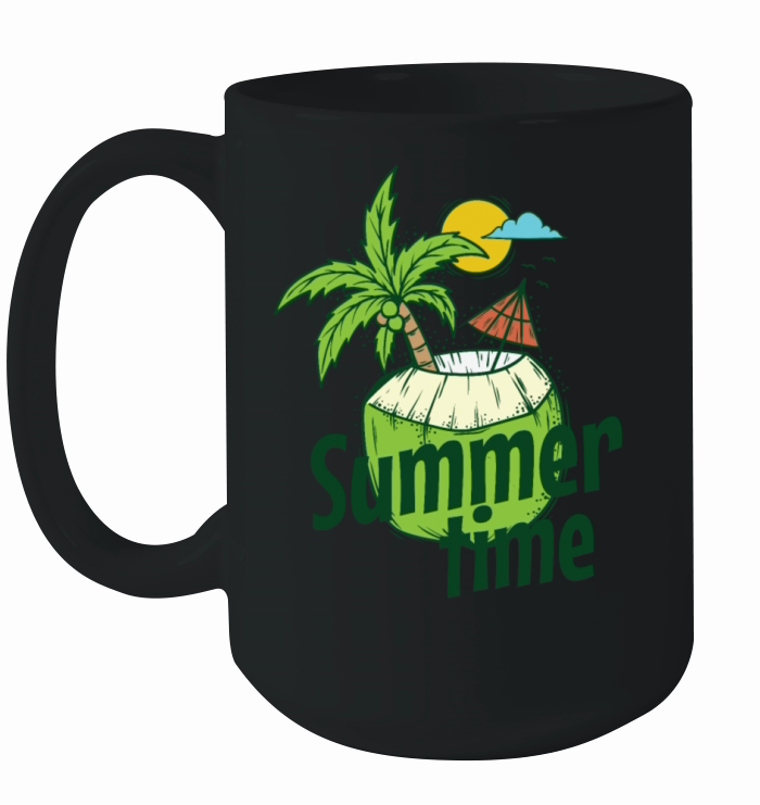 Summer Time Coconut Beach Vacation Sun Palm Tree Ceramic Mug