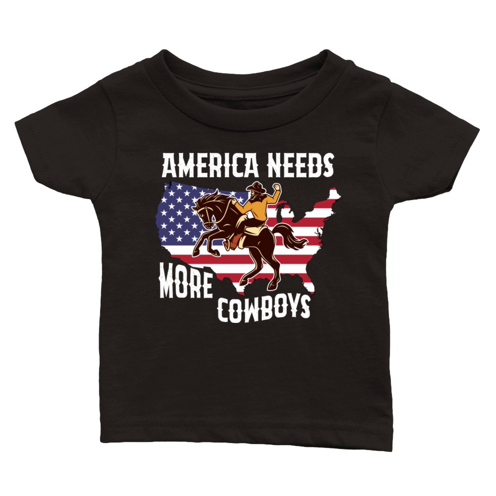 American Needs More Cowboys Horse USA Flag Classic Baby Crewneck T-shirt