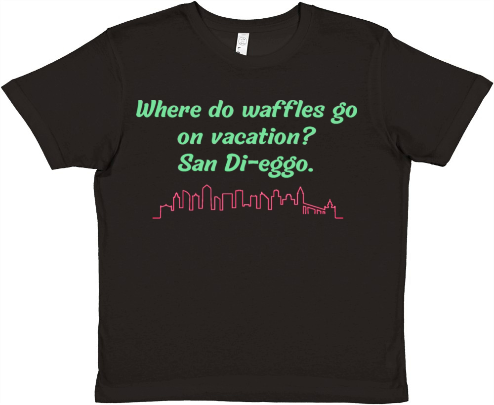 Where do waffles go on vacation San Di-eggo Premium Kids Crewneck T-shirt