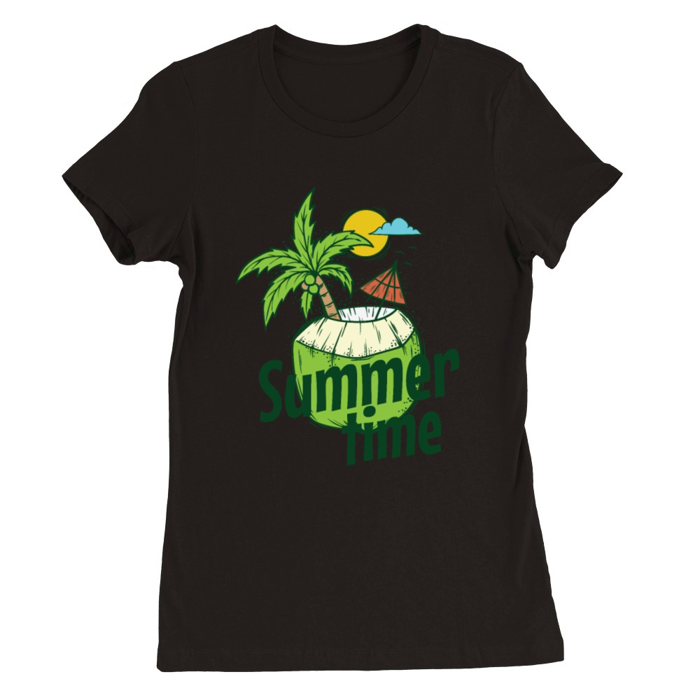 Summer Time Coconut Beach Vacation Sun Palm Tree Premium Womens Crewneck T-shirt