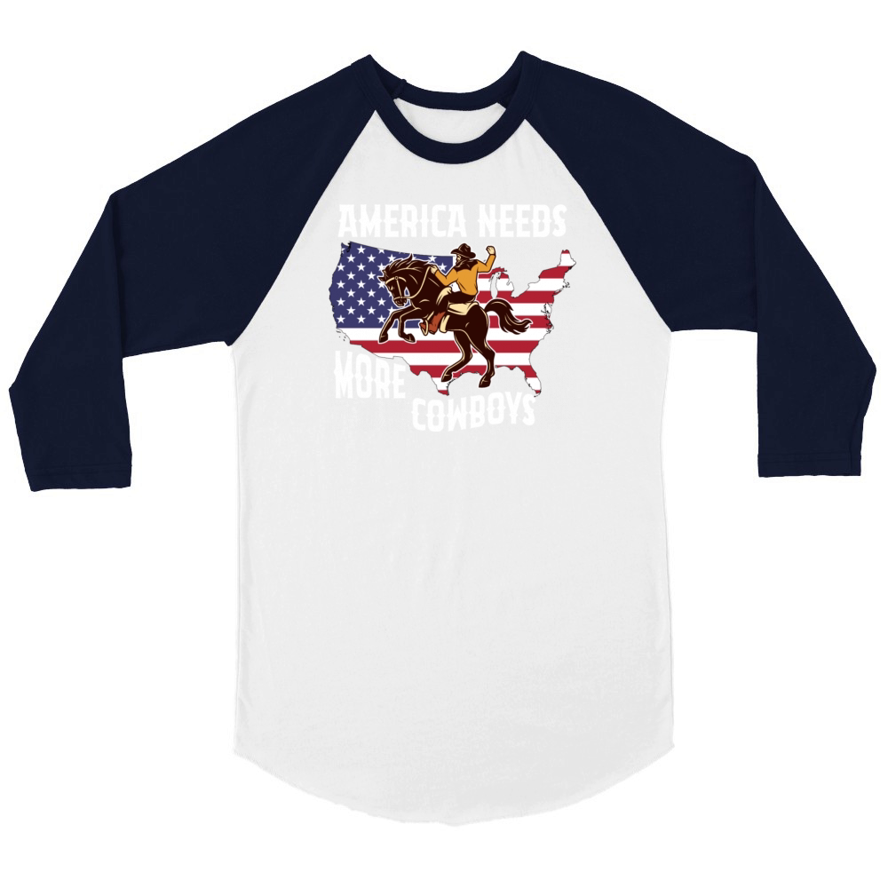 American Needs More Cowboys Horse USA Flag Unisex ¾ sleeve Raglan T-shirt