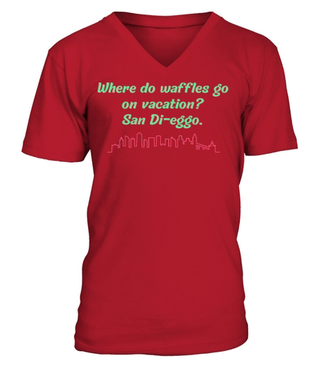 Where do waffles go on vacation San Di-eggo V-Neck T-shirt