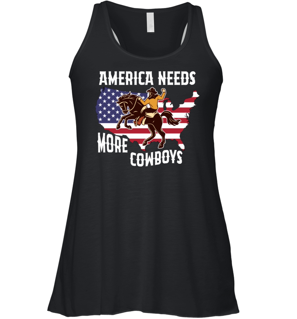 American Needs More Cowboys Horse USA Flag Women's Flowy Tank Top