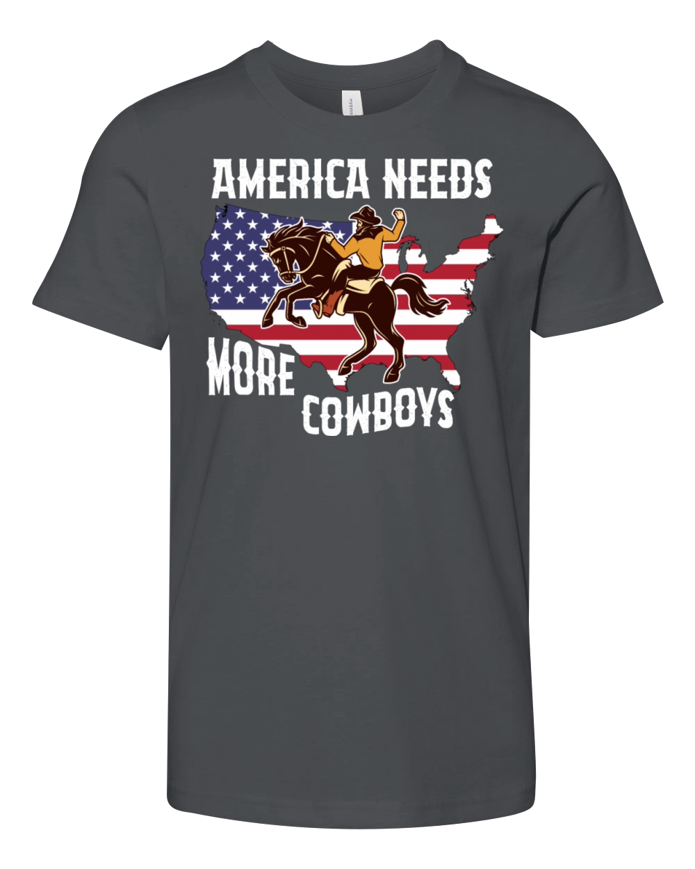 American Needs More Cowboys Horse USA Flag Youth Unisex Jersey Tee