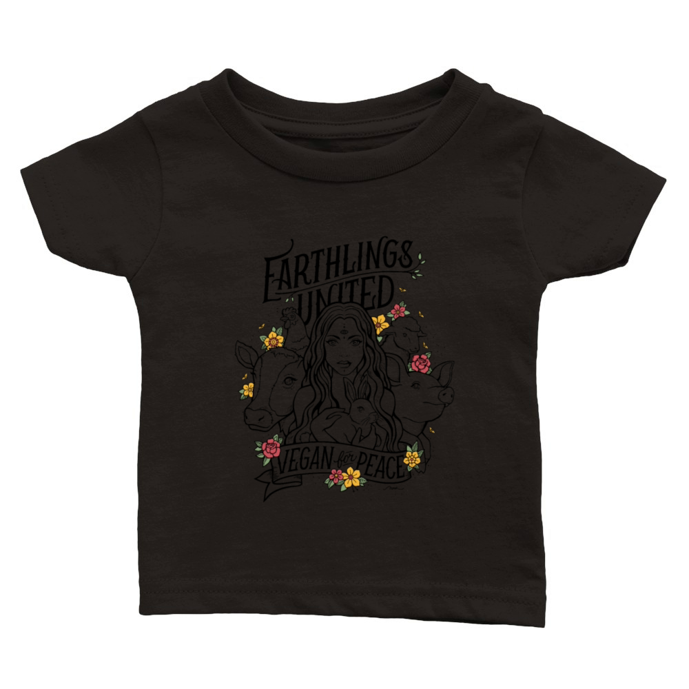 Earthlings United Vegan For Peace Animals Girl Classic Baby Crewneck T-shirt