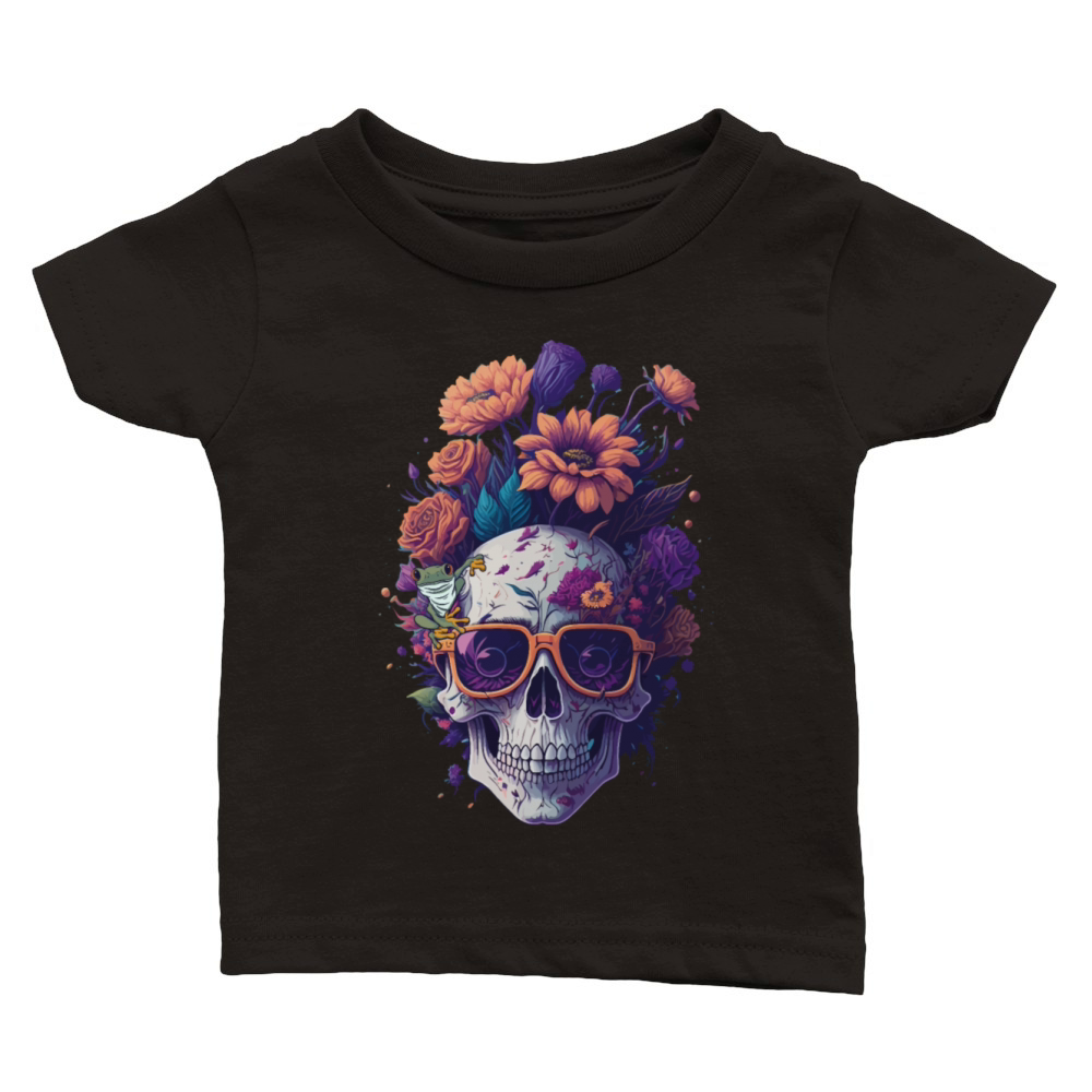 Skull Frog Floral Mushroom Vintage Cottagecore Classic Baby Crewneck T-shirt