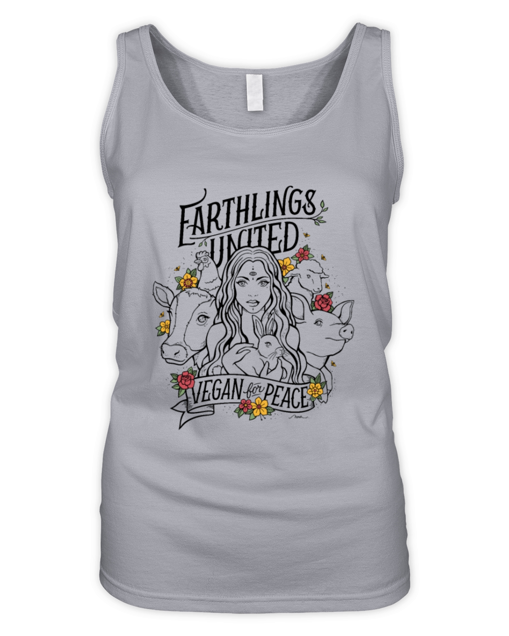 Earthlings United Vegan For Peace Animals Girl Organic Women's Tank Top