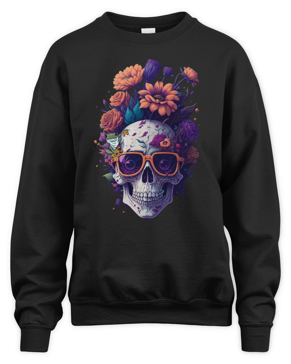 Skull Frog Floral Mushroom Vintage Cottagecore Unisex Premium Crewneck Sweatshirt