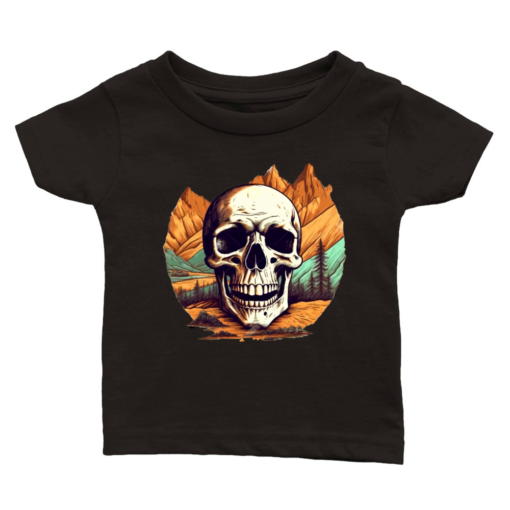 Skull against the backdrop of mountains Classic Baby Crewneck T-shirt