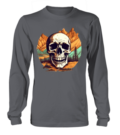 Skull against the backdrop of mountains Long sleeved Unisex