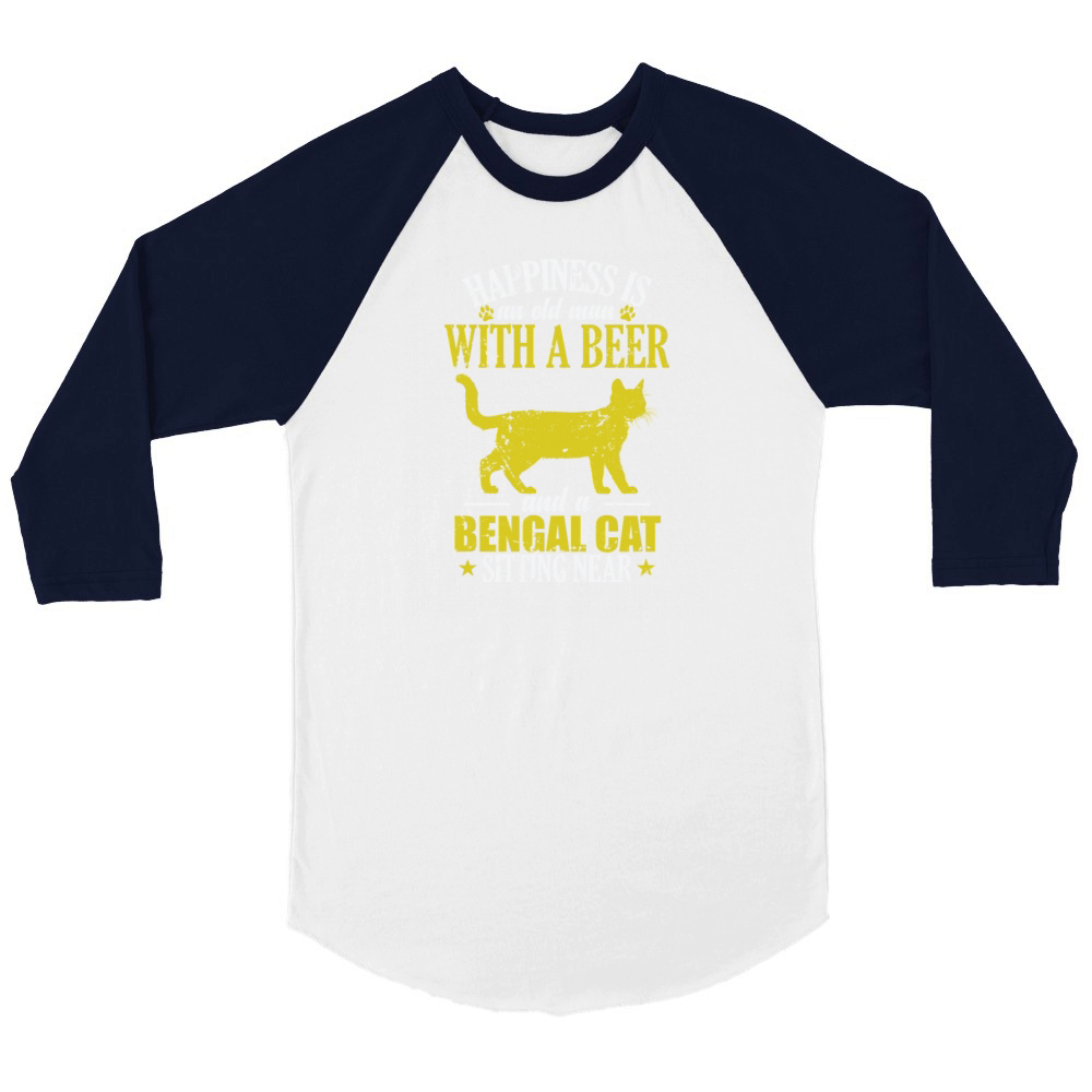 Old Man with a Beer Bengal Cat sitting near Unisex ¾ sleeve Raglan T-shirt