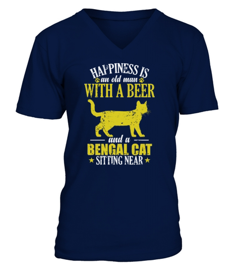 Old Man with a Beer Bengal Cat sitting near V-Neck T-shirt